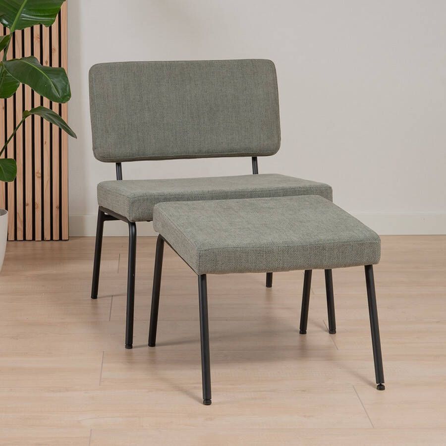Bronx71 Scandinavische fauteuil en hocker Espen groen gerecyclede stof