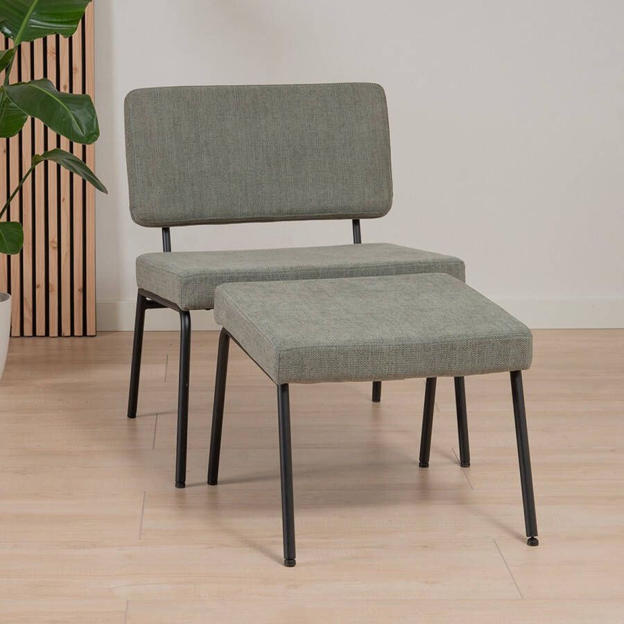 Bronx71 Scandinavische fauteuil en hocker Espen groen gerecyclede stof.