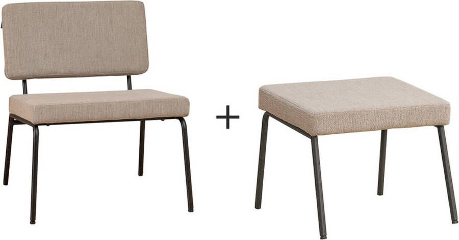 Bronx71 Scandinavische fauteuil en hocker Espen taupe gerecyclede stof.