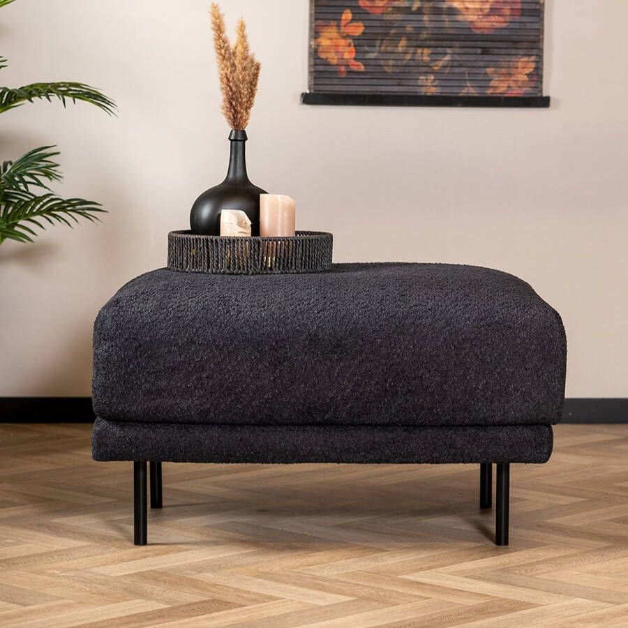 Bronx71 Scandinavische hocker Denver bouclé zwart.