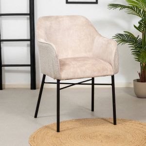 Bronx71 Velvet Eetkamerstoel Chicago Geweven Stof Beige.