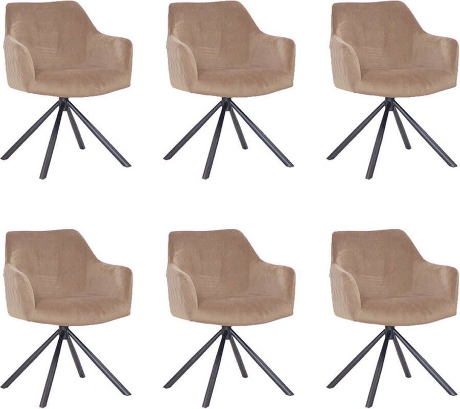 Bronx71 ® Velvet eetkamerstoel Furtado draaibaar taupe Eetkamerstoelen set van 6