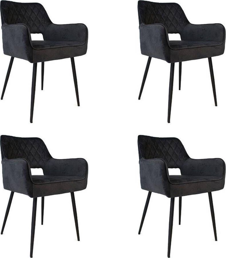 Bronx71 ® Velvet eetkamerstoel Mika antraciet Eetkamerstoelen set van 4