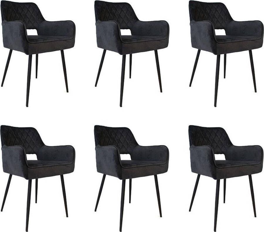 Bronx71 ® Velvet eetkamerstoel Mika antraciet Eetkamerstoelen set van 6