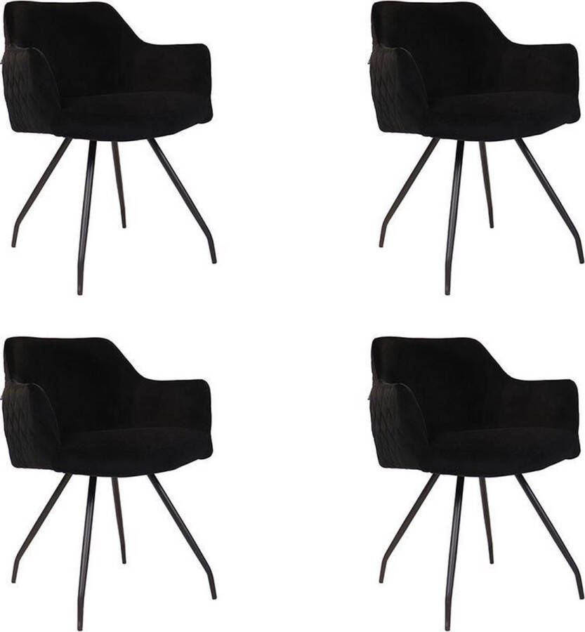 Bronx71 ® Velvet eetkamerstoel Nelly zwart Eetkamerstoelen set van 4