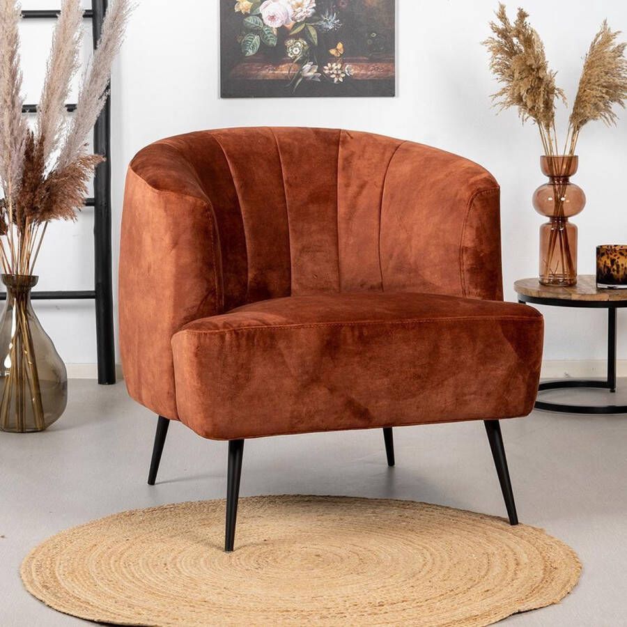 Bronx71 ® Velvet fauteuil koper Billy Zetel 1 persoons Relaxstoel Velours Fluweel stof Fauteuils met armleuning