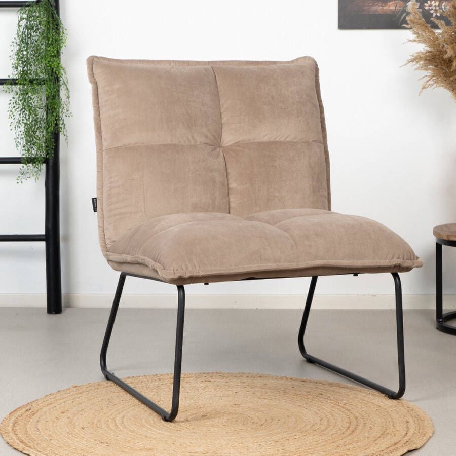 Bronx71 ® Velvet fauteuil taupe Malaga Zetel 1 persoons Relaxstoel Fauteuil zonder armleuning