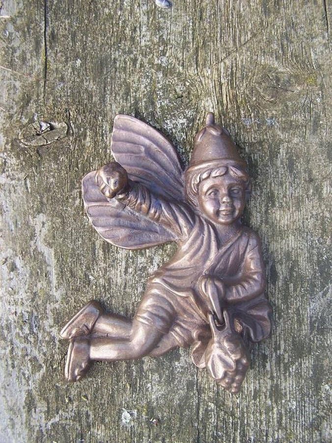 Bronzartes Beeld brons tuinbeeld Deurklopper fee 15 cm hoog