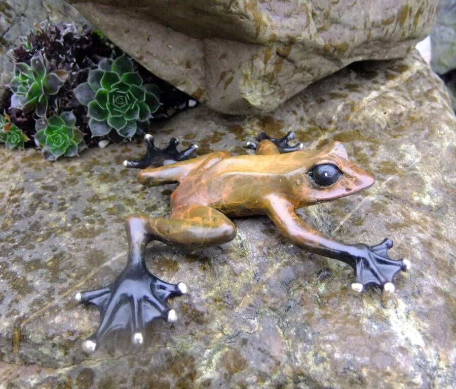 Bronzartes brons beeld tuinbeeld kleine kikker 3 cm hoog