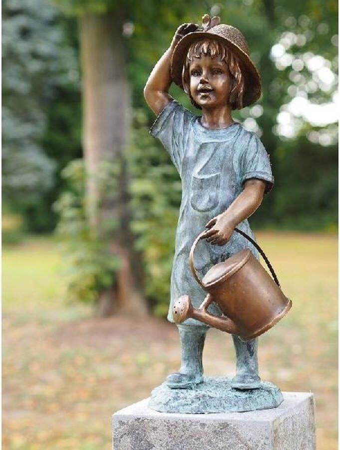 Bronzartes Bronzen beeld Waterornament brons meisje met gieter Hoogte 70 cm