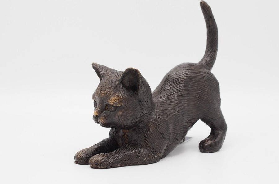 Bronzartes BRONZEN NIEUWSGIERIGE KAT POES TUINBEELD