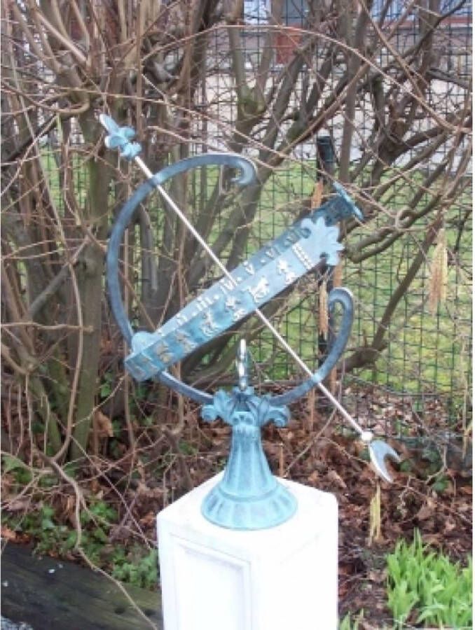 Bronzartes Tuinbeeld bronzen beeld Zonnewijzer met dierenriem - 60 cm hoog