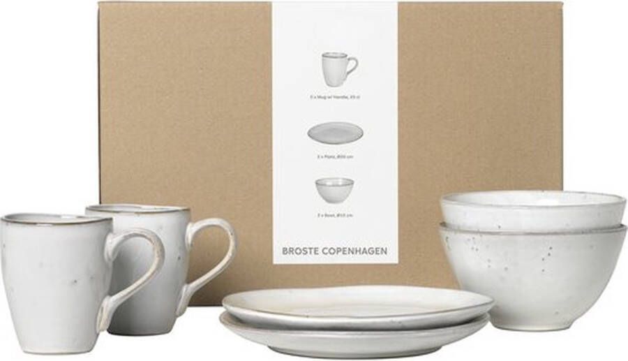Broste Copenhagen Nordic Sand servies ontbijt set voor 2 personen 2 bekers 2 ontbijborden 2 kommen