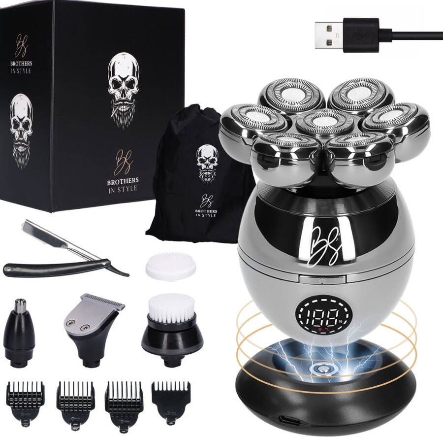Brothers in Style 9-in-1 Scheerapparaat Mannen – Skull Shaver Pro – Head Shaver Trimmer Neustrimmer Nat & Droog Draadloos Opladen Gratis Barber Knife!