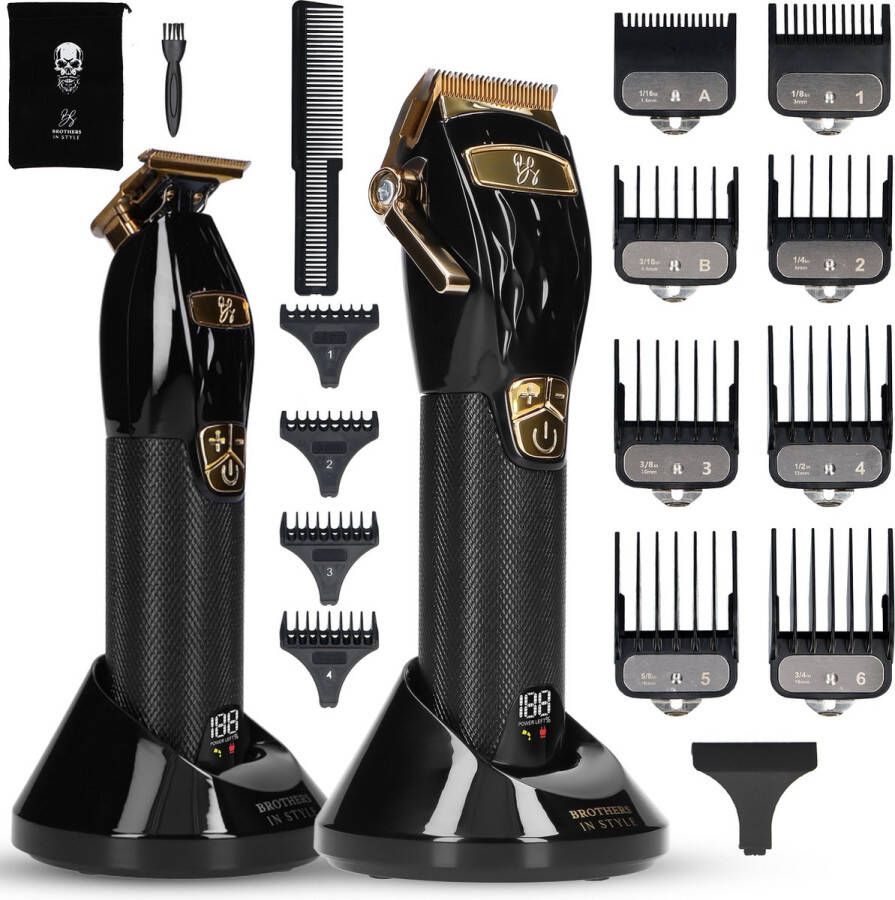 Brothers in Style Tondeuse & Haartrimmer Complete Kappersset – Trimmer Set Lange Batterijduur Stil in gebruik Inclusief Oplader Opzetstukken Olie en Kam