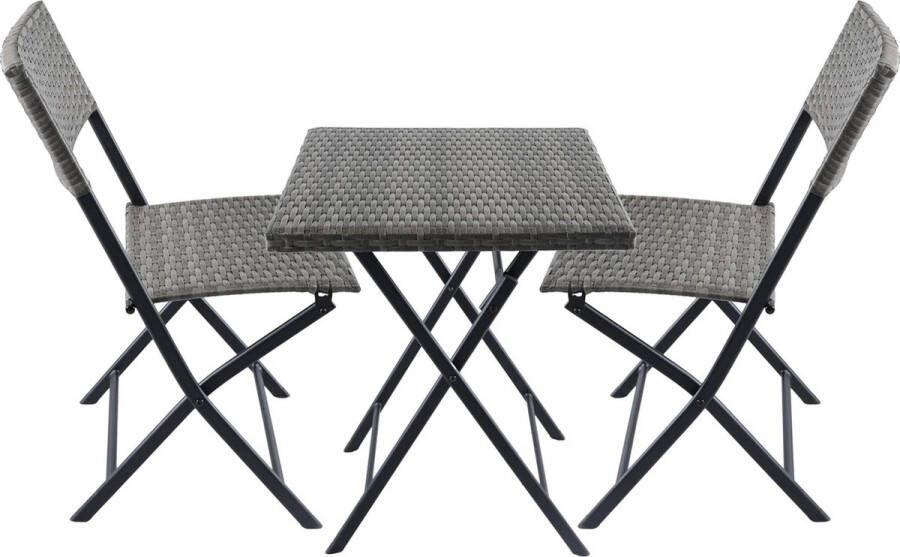 Brubaker Balkonset Toskana met tafel en 2 stoelen weerbestendig inklapbaar en ruimtebesparend polyrotan balkonmeubelset zitgroep voor balkon terras en tuin bistroset met klapstoelen bruin