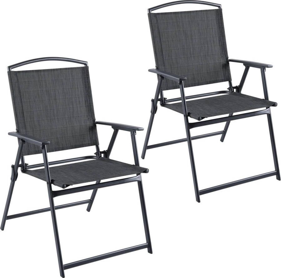 Brubaker Bergamo Tuinstoel set van 2 tuinstoelen met hoge rugleuning weerbestendig en ruimtebesparend balkonstoel inklapbaar klapstoel voor camping tuin terras en balkon donkergrijs