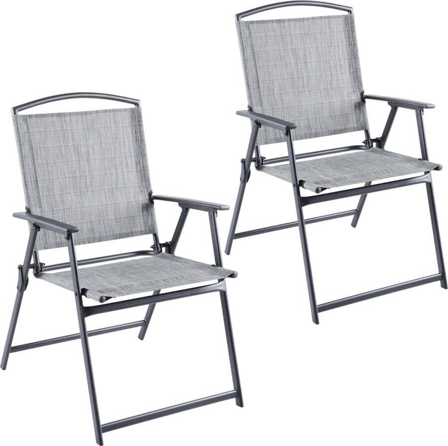 Brubaker Bergamo Tuinstoel set van 2 tuinstoelen met hoge rugleuning weerbestendig en ruimtebesparend balkonstoel inklapbaar klapstoel voor camping tuin terras en balkon grijs gemêleerd