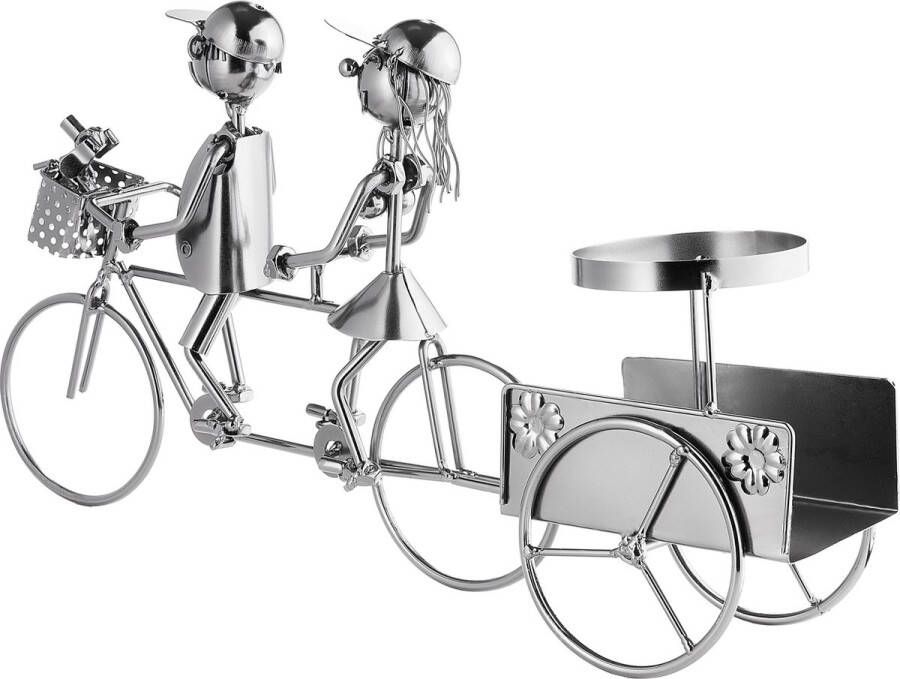 Brubaker Flessenhouder paar op tandem fiets metalen sculptuur met cadeaukaart