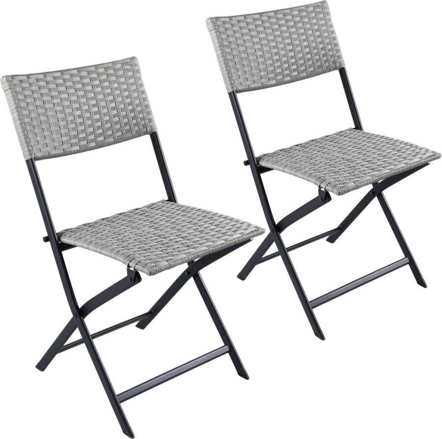 Brubaker Lugano Tuinstoel 2-delige set polyrotan klapstoel weerbestendig en robuust balkonstoel inklapbaar campingstoel voor tuin balkon terras campingstoel grijs beige