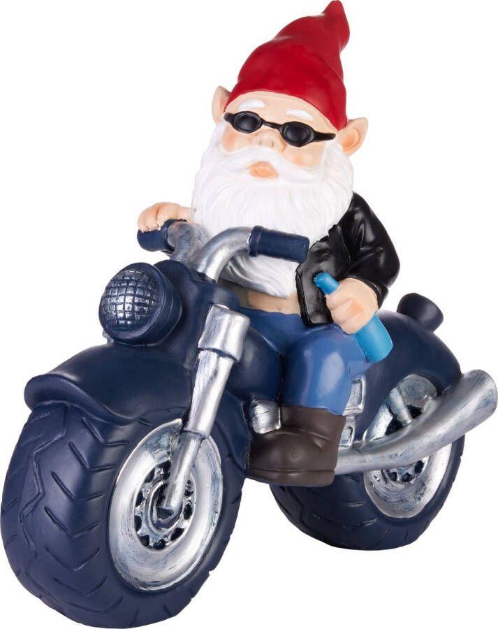 Brubaker Motorfiets Tuinkabouter Zwart Kabouter Motorrijder Biker met Bierfles Grappig Rocker Tuinbeeldje Weerbestendige Decoratie voor Tuin Camping en Buiten 28 cm