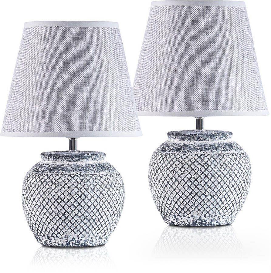 Brubaker Set van 2 tafel- of bedlampjes 30 5 cm grijs keramische lamppoten linnen lampenkappen lichtgrijs