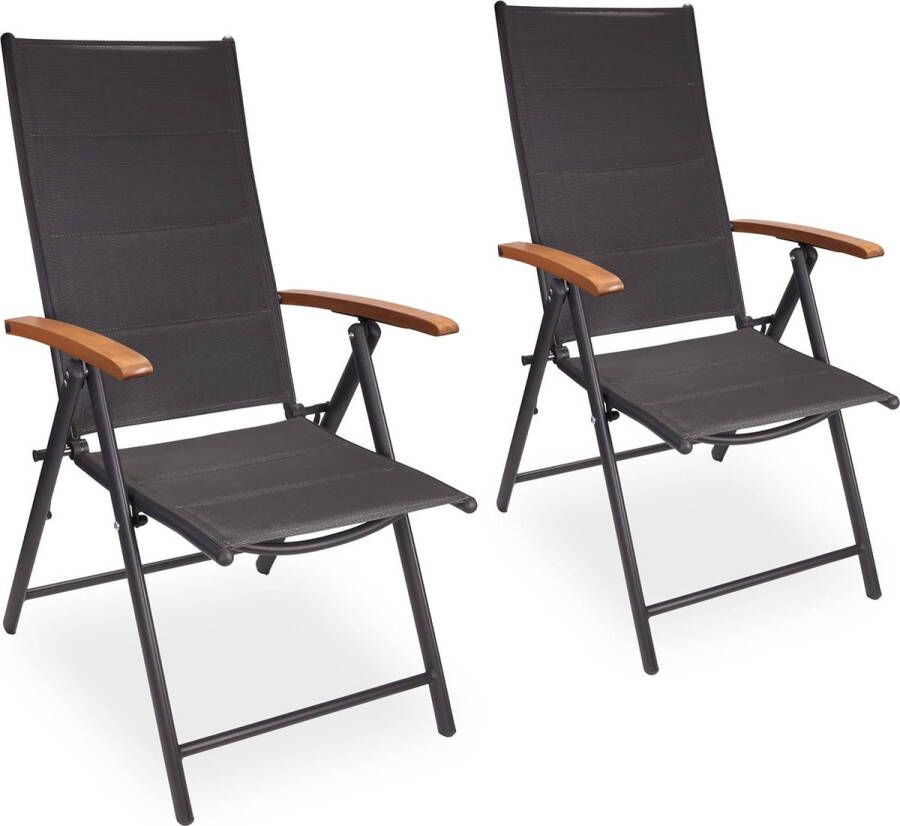Brubaker Set van 2 Tuinstoelen Verona Vouwstoelen Opvouwbaar 7-Voudig Verstelbare Rugleuningen Weerbestendige Klapstoelen Antraciet