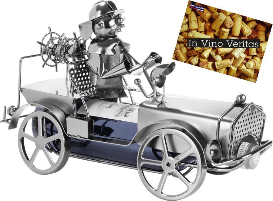 Brubaker Wijn flessenhouder brandweerauto metalen sculptuur met cadeaukaart