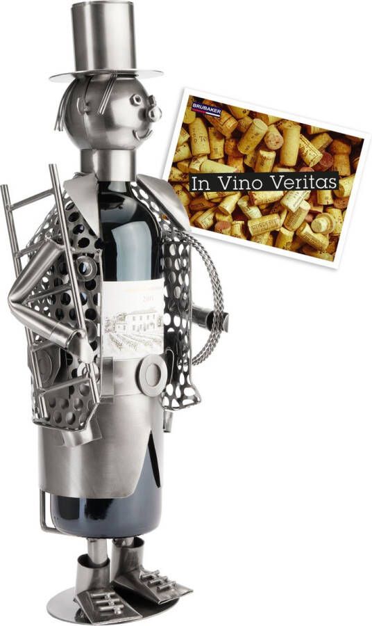 Brubaker wijn flessenhouder schoorsteenveger metaal sculptuur met cadeaukaart