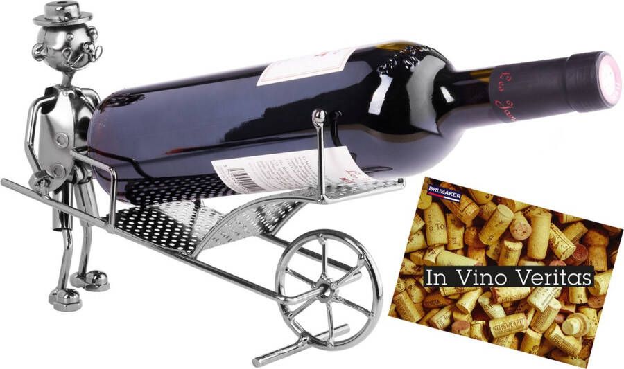 Brubaker Wijnfleshouder kruiwagen flessenstandaard decoratief object metaal met wenskaart voor wijngeschenk