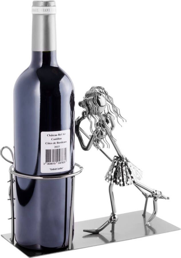 Brubaker Wijnfleshouder Vrouwelijke Zangeres Metalen Sculptuur Flessenstandaard 19 cm Wijngeschenk voor Muzikanten en Muziekfans met Wenskaart