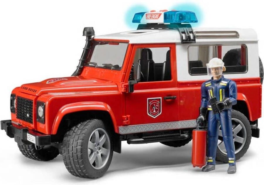 Bruder Land Rover Defender Brandweerwagen Met Brandweerman En Toebehoren
