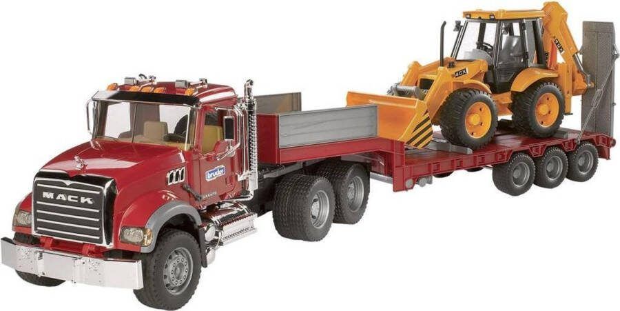 Bruder Mack Granite met dieplader en JCB 4CX baggerlader 1:16 Vrachtwagens & auto's