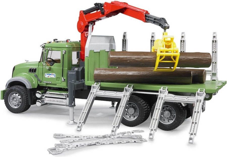 Bruder MACK Granite houttransportwagen met kraan en 3 boomstammen 1:16 Vrachtwagens & auto's
