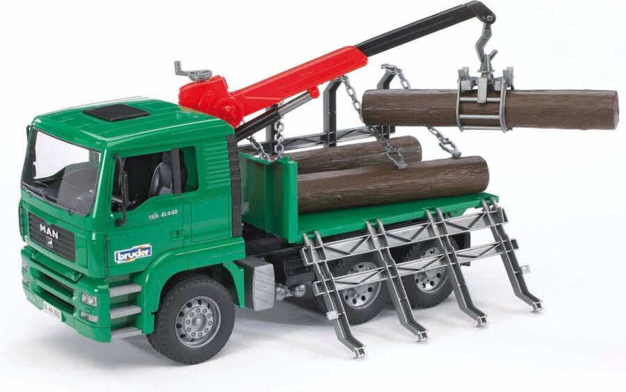 Bruder MAN TGA houttransportwagen met kraan en 3 boomstammen 1:16 Miniatuur kraan