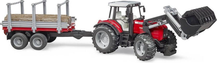Bruder 02046 Massey Ferguson 7480 Tractor met Voorlader en Houttransportaanhanger + 3 Boomstammen Speelgoed voor Kinderen vanaf 4 Jaar