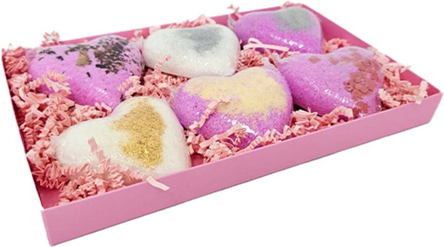 Bruisballen.nl Bruishartjes 6 stuks Bruisballen pakket Bruishartjes voor in bad bathbombs bruisbal giftset kadoverpakking