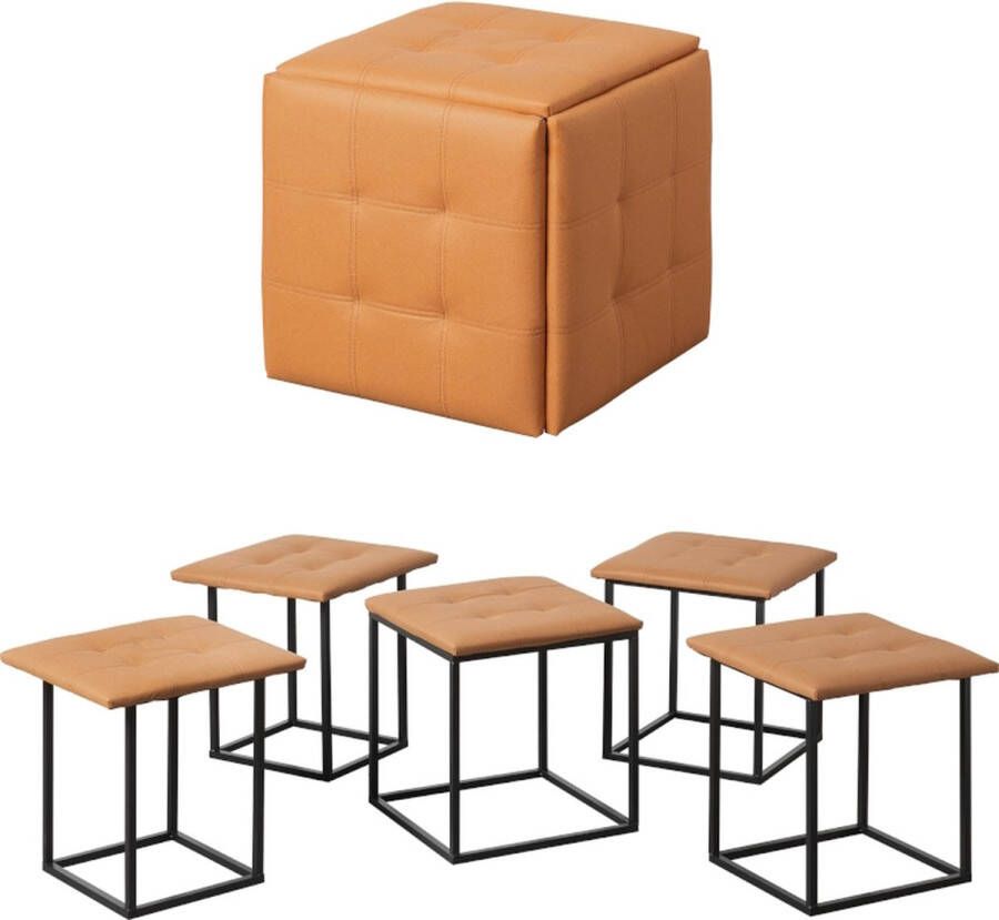 Brulo – ottoman 5 in 1 poef – stoel – 5 stoelen – oranje – met wielen