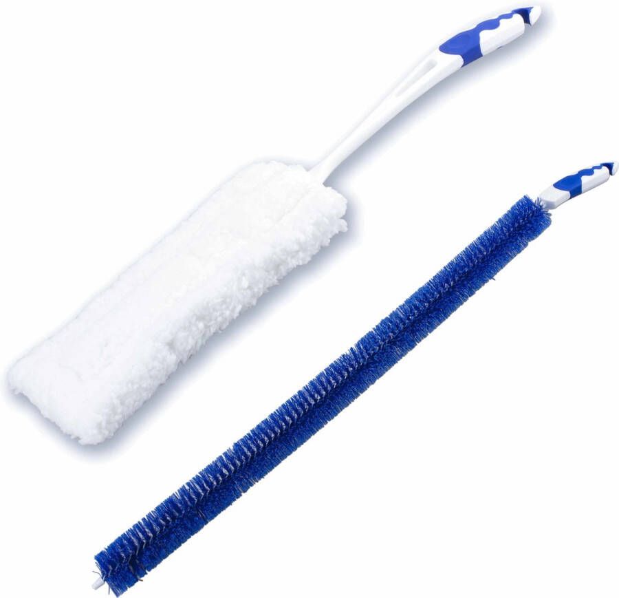 Merkloos 2- Delige verwarming radiator schoonmaakset flexibel blauw wit microvezel borstel Radiator borstel 60 cm plume