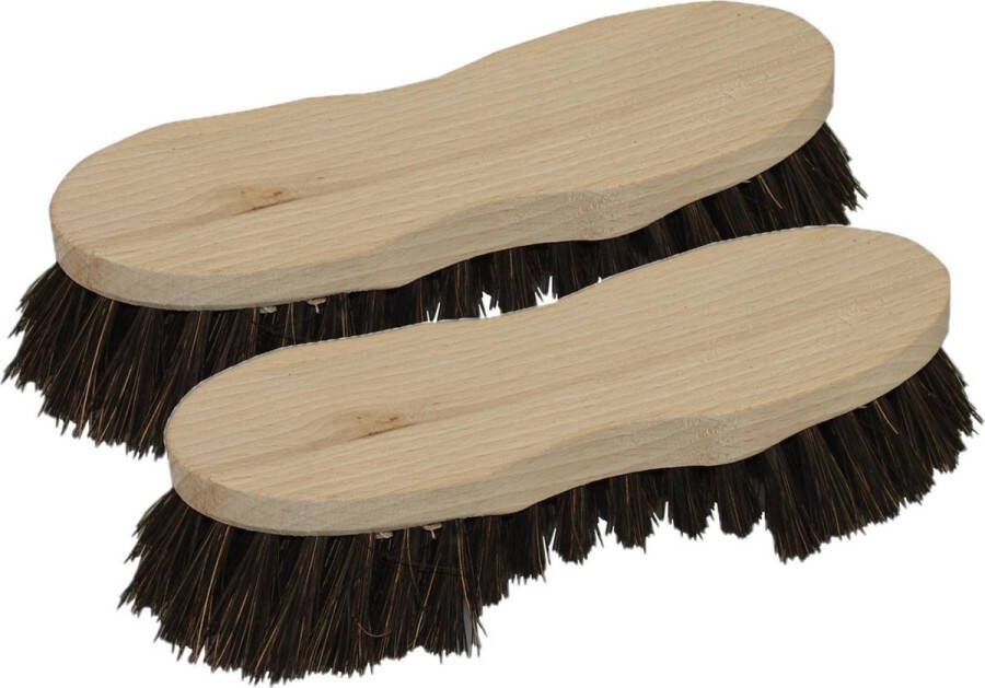 Brumag Set van 2x stuks schrobborstels van hout met baard s-vorm bruin Schoonmaakartikelen schoonmaakborstels