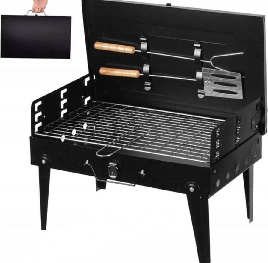 Brunbeste Opvouwbare Barbecue Houtskool BBQ Draagbare Mini-Grill Camping BBQ incl. Accessoires Zwart