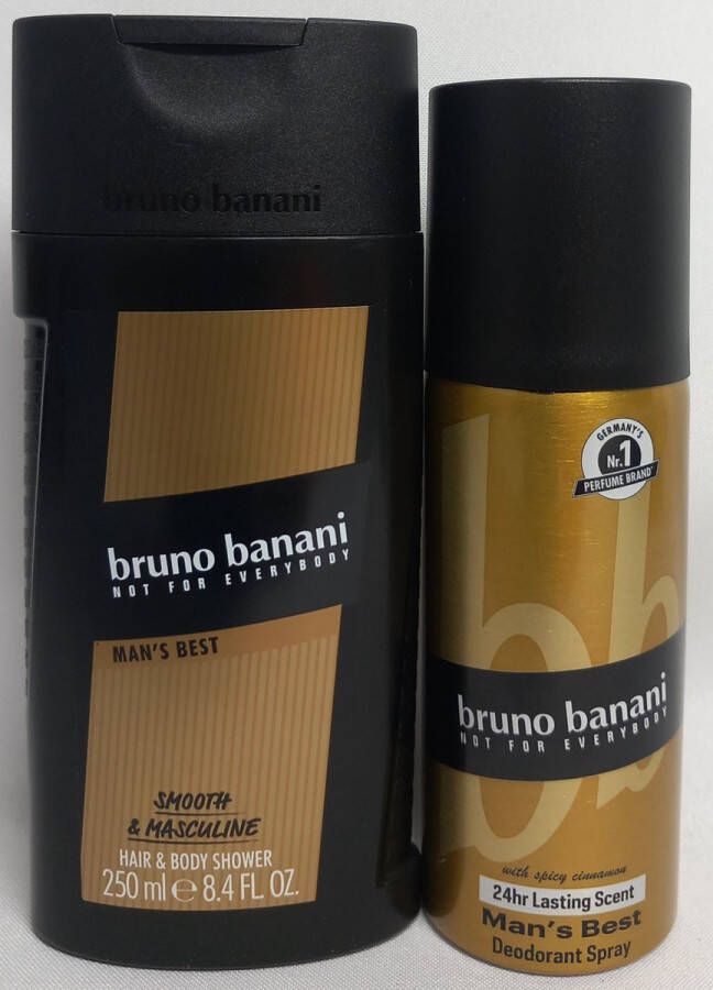 Bruno Banani Man`s Best Set Douchegel Flacon 250 ml & Deodorant Bodyspray 150 ml