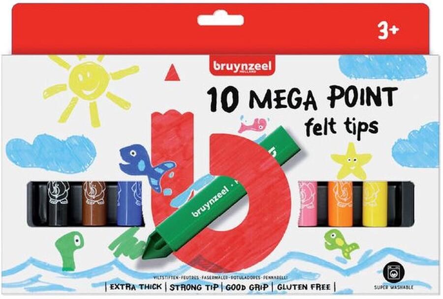 BRUYNZEEL Viltstift brynzeel kids mega point ass Blister a 10 stuk 12 stuks