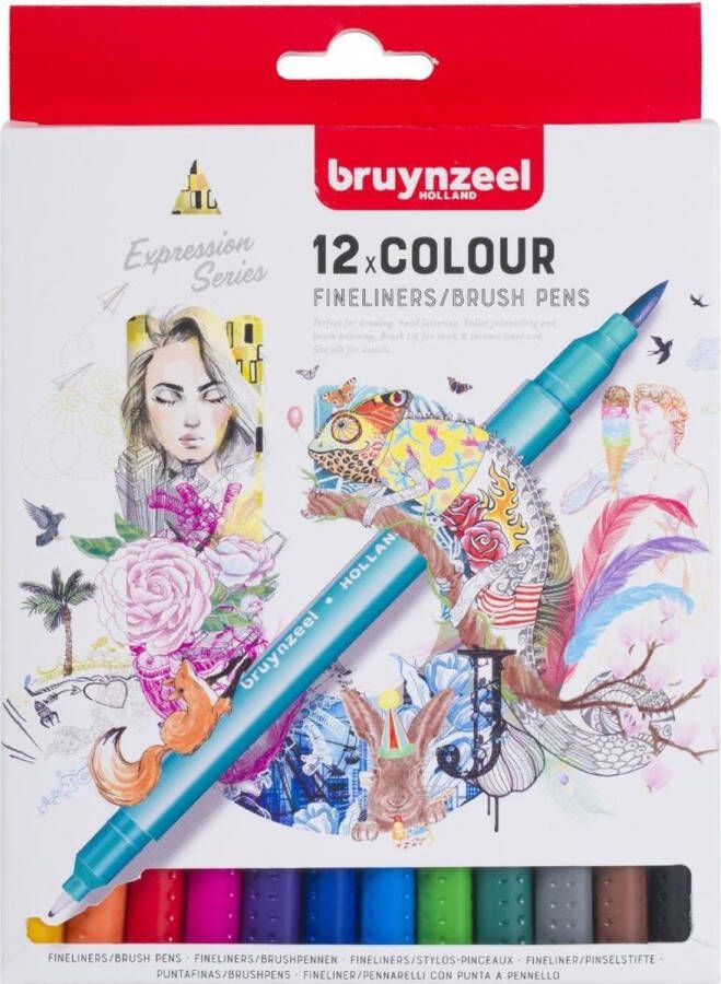 BRUYNZEEL Creatives Fineliner Brushpen set 12 kleuren