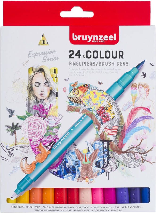 BRUYNZEEL Creatives Fineliner Brushpen set 24 kleuren