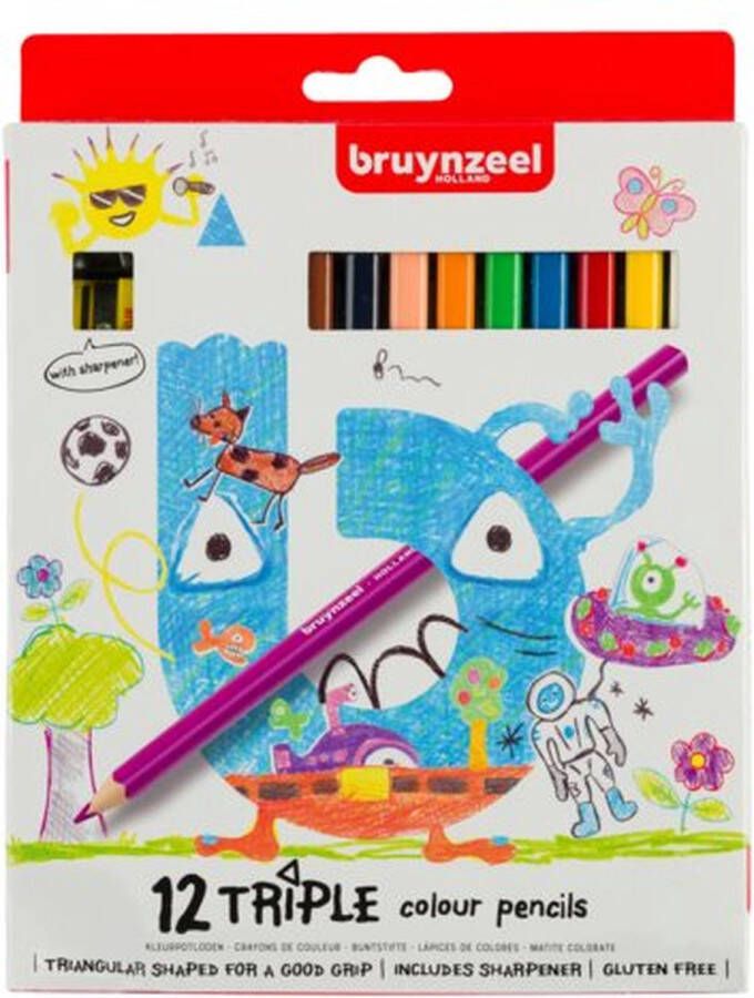 BRUYNZEEL Kids 12 driekantige kleurpotloden met slijper
