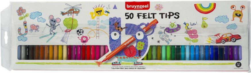 BRUYNZEEL Kids 50 Viltstiften + 1 A4 Schetsboek