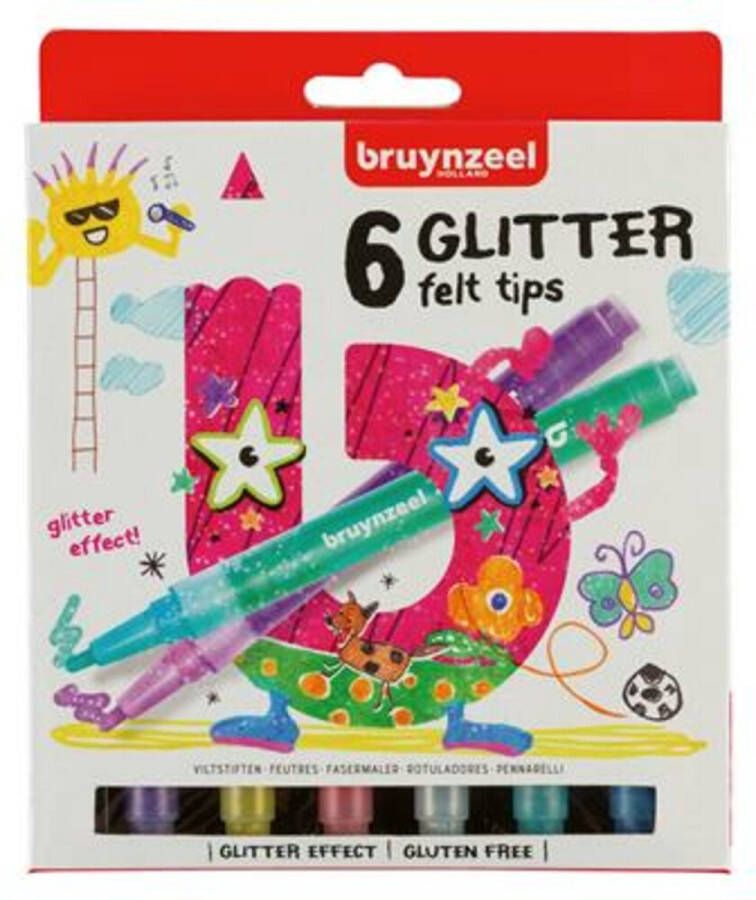 BRUYNZEEL Kids 6 glitter viltstiften set