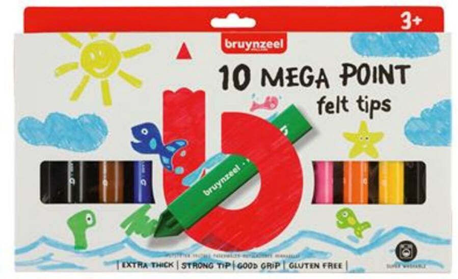 Bruynzeel Kids viltstiften Mega Point blister van 10 geassorteerde kleuren