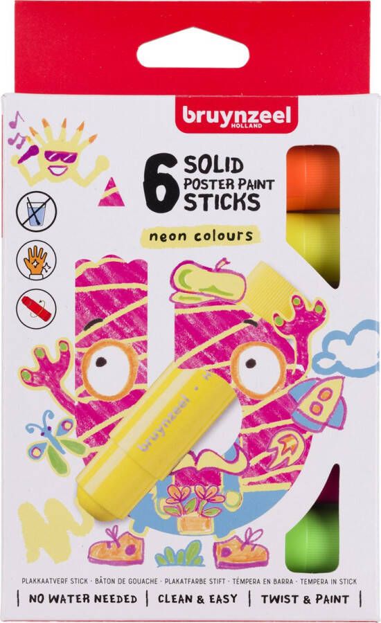 BRUYNZEEL Plakkaatverf sticks set Neon | 6 kleuren